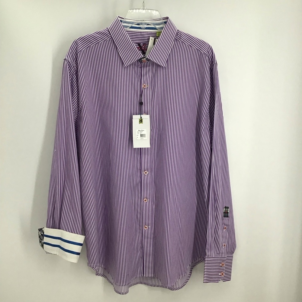 Robert Graham NWT Men’s Excalibur Striped Cotton Stretch Shirt Purple Size 2X
